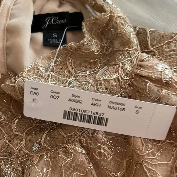 J.Crew Tie Neck Top In cream with Metallic gold Lace Blouse sz Small - Picture 9 of 11